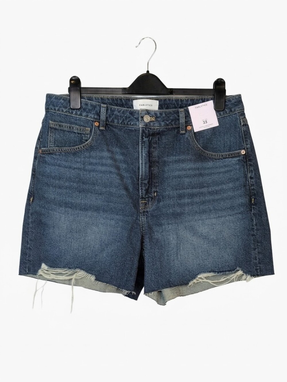 NEW Fabletics High Rise Denim Shorts 5" Womens Size 33 Hermosa Dirty B Blue